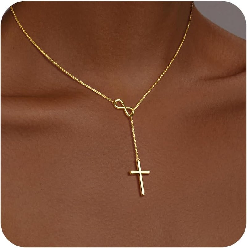 Poxtex Infinity Cross Necklace for Women, Unique Trendy Fahion Cross Jewelry Gifts, Non Tarnish & Waterproof Dainty Simple Gold Cross Pendant, Christian Religious Easter Faith Accessories Jewelry Gifts - Image 1